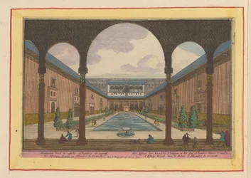 Gård i Alhambra i Granada. De mauriske kongenes lysthage i Alhambra-slottet innenfor Granada (tittel på objektet). Theatrum Hispaniae (...) (serietittel)