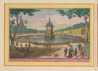 Liten dam i hagen til Palacio del Buen Retiro i Madrid Kleene Vyver, i Retiro; i Madrid (tittel på objekt) Theatrum Hispaniae (...) (serietittel)