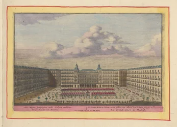 Plaza Mayor i Madrid The Great Mart and Place, i sentrum av Madrid, hvor tyrefektingen er utstilt (tittel på objekt) Theatrum Hispaniae (...) (serietittel)