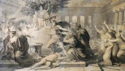 Death of Priam, av Pietro Benvenuti (1769-1844), trykk fra maleri fra 1811