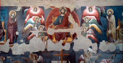 Den siste dommen Den trunkende Kristus omgir engler. Detalj. Fresco av Pietro de Cerroni dit Cavallini (aktiv rundt 1273-1321) 1293 Roma, Santa Cecilia in Trastevere