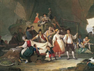 Frokost ved sjøen, av Pietro Fabbris (1740-1792), detalj