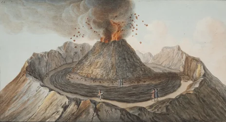 Plate IX fra Campi Phlegraei: Observasjoner av vulkanene på de to Siciliene av William Hamilton, 1776 (håndfarget gravering)