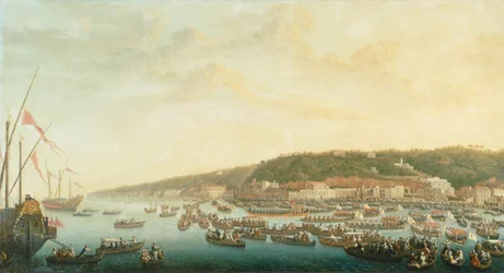 Prosesjon av kongeskipene ved Posillipo, Napoli, av Pietro Fabris (1740-1792), Italia