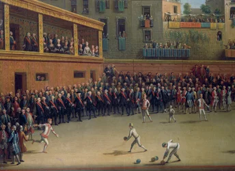 Håndballspillet, av Pietro Fabris (aktiv 1768-1778), Detail, Italia