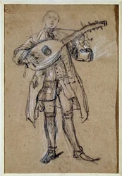 En gitarist (gitarist) Tegning av Pietro Longhi (1702-1785) Venezia, Musee Correr