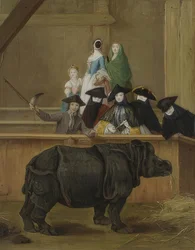 Utstilling av et neshorn i Venezia. Trolig 1751