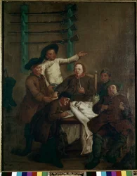 Jakt i dalen: trekning av navn - Maleri av Pietro Longhi (1702-1785), olje på lerret, 61x46 cm