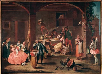 La merenda in Campagna (Snacksen på landsbygda) Maleri av Pietro Longhi (1702-1785) ca. 1750 Dim 96x131 cm Venezia, Ca 