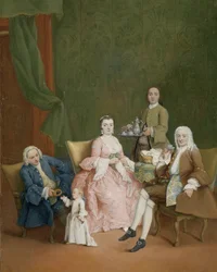 Portrett av en venetiansk familie med en tjener som serverer kaffe Portrett av en venetiansk familie med en tjener som serverer kaffe