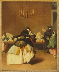 The Ridotto, venetianske masker, av Pietro Longhi (1701-1785)
