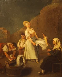 Vaskekvinnene, av Pietro Longhi (1701-1785), olje på panel, 61x50 cm
