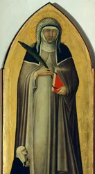 Blessed Humility, detalj fra altertavle av Blessed Humility av Pietro Lorenzetti (ca. 1280-1348), tempera og gull på trepanel