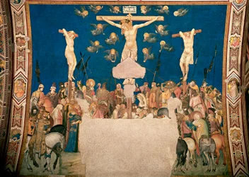 Crucifixion Fresco av Pietro Lorenzetti (1280/5 rundt 1348) 1335-1340 Basilica of San Francesco, Lower Church, Assisi