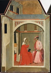 Separasjon av St. Humility og hennes ektemann (detalj av polyptikens liv til Saint Humility) - Detrempe på tre