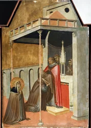 Ugolotti tok klostervanen (detalj av polyptikens liv til Saint Humility) - Detrempe på tre