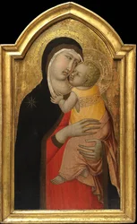 Jomfru og barn av Lorenzetti, Pietro (ca 1300-ca 1348). Tempera på panel,, Privat samling