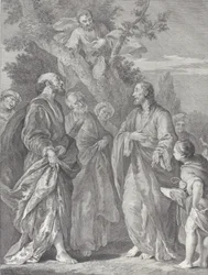 Omvendelse av Sakkeus, med Kristus til høyre henvendt til skatteoppkreveren, som har sete..., 1730-39.
