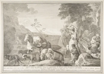Esau og hans familie skilte lag med Jakob Esau med konene hans sønner og stoffer sepa ..., 1743-63.