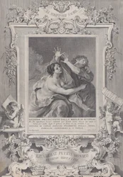 Josef og Potifars kone, innenfor en utsmykket ramme, 1739.