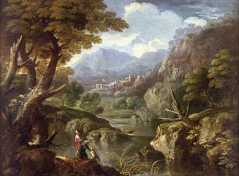A Mountainous Wooded Landscape (olje på lerret)