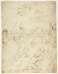 Helgen som viser seg for hersker (recto); Flying Putto (verso)