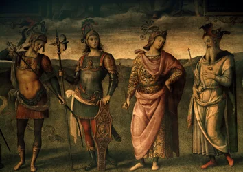 Leonidas Lacedaemonian, Horatius Cocles, Publius Scipio, Perikles fra Athen, Allegorier om styrke og måtehold med seks antikke helter