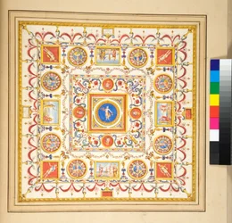 Volta del Palazzo di Augusto (svart kritt, noen med penn og brunt blekk. farget med akvarell)