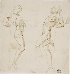 Studier for tyver på korset (rekto), skisse av figurer (verso)