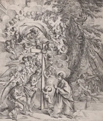 Drømmen om St. Joseph, som sover til høyre, Jomfruen og barnet ved en kro..., ca. 1635-37.