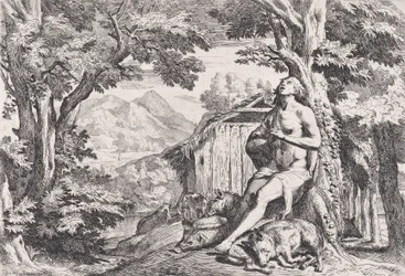 Den fortapte sønnen blant svinene, fra en serie på fire trykk, ca. 1645.