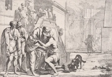 Tilbakekomsten til den fortapte sønnen, faren som omfavner sønnen, fra en serie,..., ca. 1645.