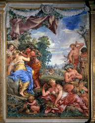 Allegori over de fire tidsaldrene, sølvalderen, freske av Pietro da Cortona (Steinen fra Cortona) (1596-1669), 1637, Salle du Poele (Stanza della Stufa), Palatinergalleriet, Palazzo Pitti, Firenze