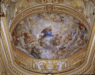Jomfru Marias himmelfart, freske av Pietro da Cortona (Peter av Cortona) (1596-1669), 1652, Roma, Chiesa di Santa Maria in Vallicella, Italia