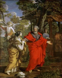 Hagars retur - Pietro da Cortona (1596-1669). Olje på lerret, ca 1637. Mål : 124x99,5 cm. Kunsthistorisk museum, Vienne