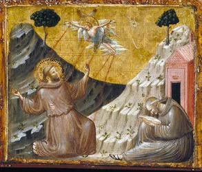St. Francis mottar Stigmata (tempera og gull på tre)