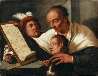 En lærer med to skolegutter, etter 1650.