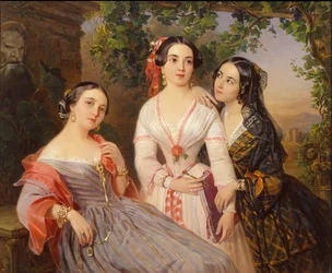 Portrett av søstrene grevinner Elizabeth Salis De Tournemire, Sofia Sukhovo-Kobalina og Eudokia Petrovo-Solovo, 1847