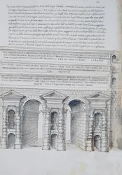 Porta Maggiore i Roma, tegning, fra romerske antikviteter, av Pirro Ligorio (1513-1583)