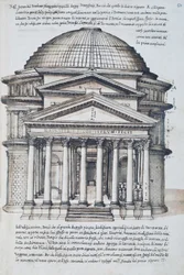 Utsikt over Pantheon i Roma, tegning fra bind XIII av XXX Libri delle Antichita (antikvitetsbøker)