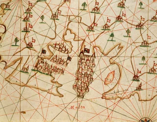 Island of Malta, fra portolan atlas bestående av seks kart, av Placido Caloiro og Francesco Oliva, Parchment. 1646.