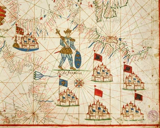 Kongeriket Frankrike, fra portolan atlas bestående av seks kart, av Placido Caloiro og Francesco Oliva, Parchment. 1646.