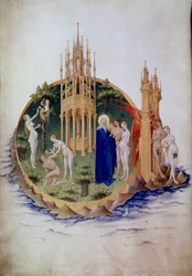 Arvesynden, Adam og Eva fordrevet fra Paradiset. Miniatyr i «Hertugen av Berrys svært rike tidebok» (15. århundre). Chantilly, Musée Condé