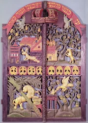 Dører til lovens ark, fra Krakow (polykromt tre)