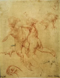 Studie for to putti (To flygende putti. Studie), ca. 1740 (sangvinisk)