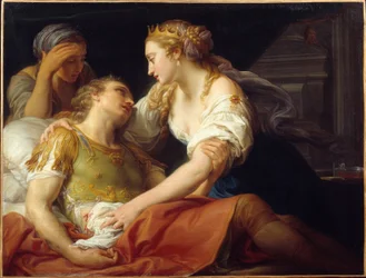 Døden til Marc Antoine, den romerske politikeren og general Marc Antoine (Marcus Antonius) (83-30 f.Kr.) døde i armene til Kleopatre. Maleri av Pompeo Batoni (1708-1787) 1760 Brest, Museum of Fine Arts