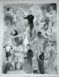 Vi danser i London (penn, blekk og monokrom akvarell på papir)