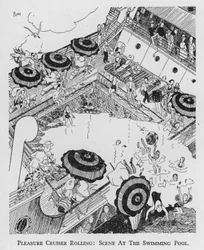 Lystkrysser rullende, scene ved svømmebassenget (litho)