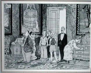Den britiske karakteren: stor interesse for historiske hus, illustrasjon fra Punch, publisert 8. juli 1936 (penn og blekk på papir)