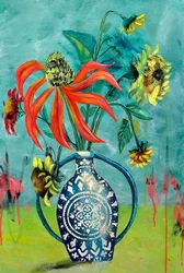 Fargerike blomster i vase